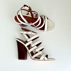 Women's NEW SERGIO ROSSI White Leather Strappy Block Heel Sandals Size 38 US (8)